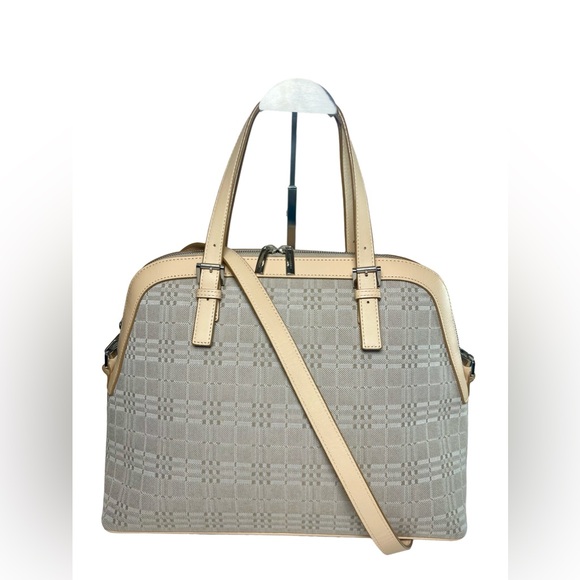 BURBERRY Leather Trimmed Canvas Dome 2-way Bag - Picture 1 of 16
